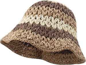 Women's Floral Appliques Crochet Bucket Hats Cute Knitted Fishing Hat Outdoor Cap