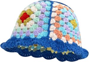 Crochet Bucket Hat for Women Handmade Knit Hats Summer Floral Skull Cap Knit Bucket Hats for Women