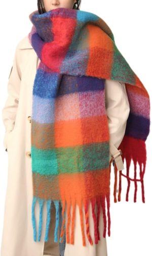 Chunky Winter Scarfs for Women Cold Weather Warm Knit Thick Plaid Scarf Long Large Oversized Checked Scarves