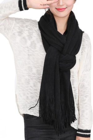 Women's Warm Long Scarves Winter Scarfs Pure Color Scarf Tassel
