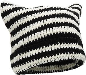 Crochet Hats for Women Cat Ear Knit Hat Vintage Beanie  Accessories Slouchy Beanies for Womens