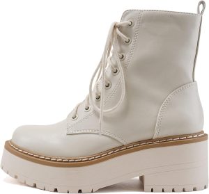 Women Chunky Lug Sole Lace up Fashion Combat Ankle Boot w/Side Zipper