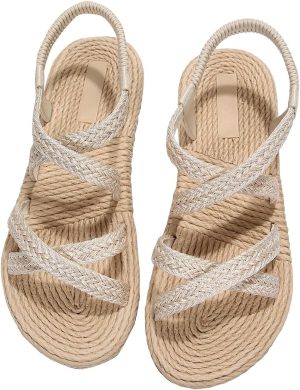 Women Casual Cross Woven Sandals Vacation Summer Beach Flat Sandals Shoes