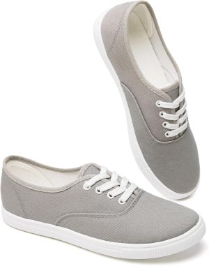 Women Classic White Sneakers,Low Top White Canvas Shoes,Lightweight Casual Canvas Sneakers