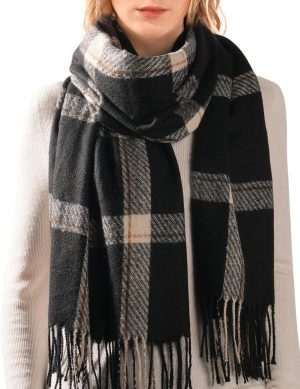 Winter Scarf for Women Shawl Cashmere Feel Tassel Plaid Large Oversized Scarves Wraps